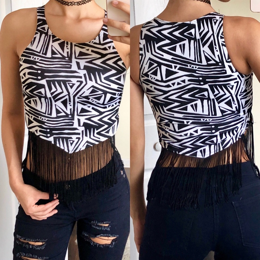African/Aztec Print Crop Top With Hanging Strings